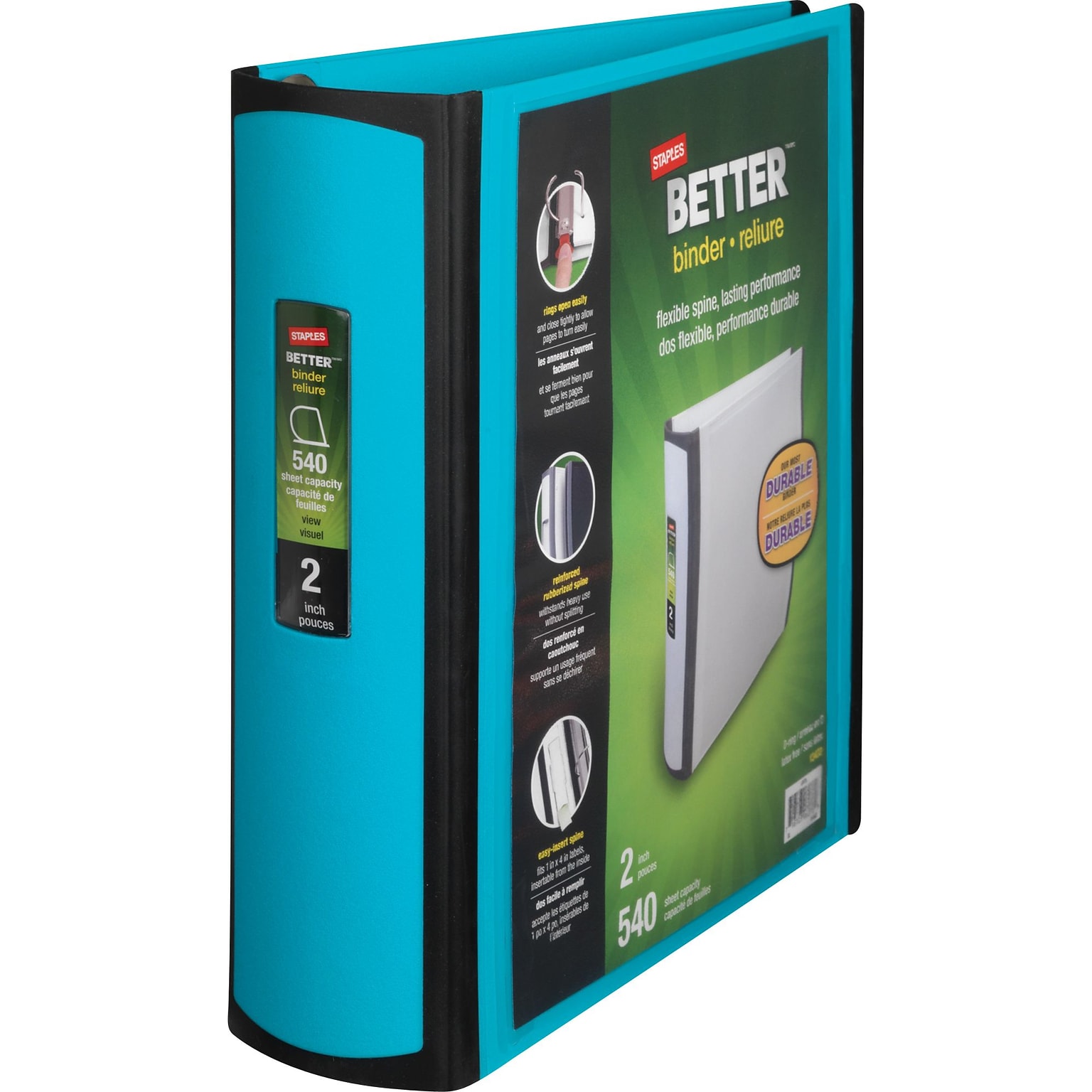 Staples® Better 2 3 Ring View Binder with D-Rings, Teal (13470-CC)
