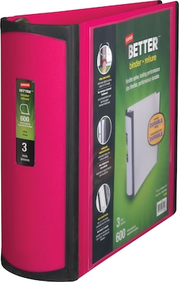 Staples® Better 3 3 Ring View Binder with D-Rings, Pink (22724