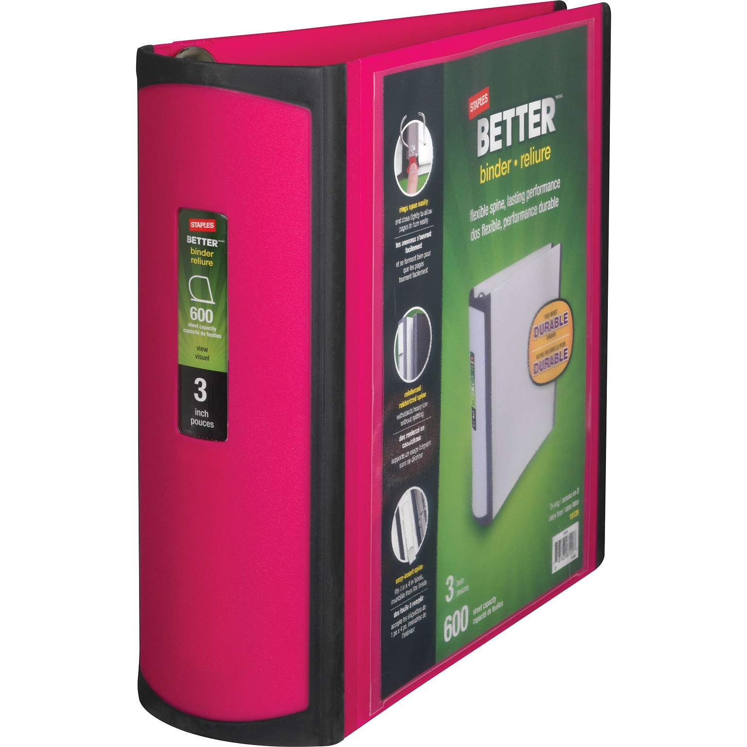 Staples® Better 3 3 Ring View Binder with D-Rings, Pink (22724)