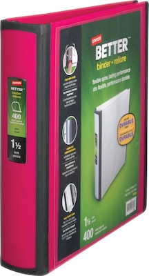 Staples® Better 1-1/2 3 Ring View Binder with D-Rings, Pink (13569-CC)