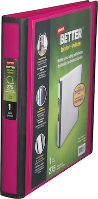 Staples® Better 1 3 Ring View Binder with D-Rings, Pink (13568-CC)