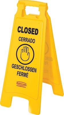 Rubbermaid 2-Sided Closed Sign, Yellow, 26 x 11