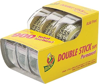 Duck 1/2 x 8 1/3 yds. Permanent Double Stick Tape, Clear, 3/Pack