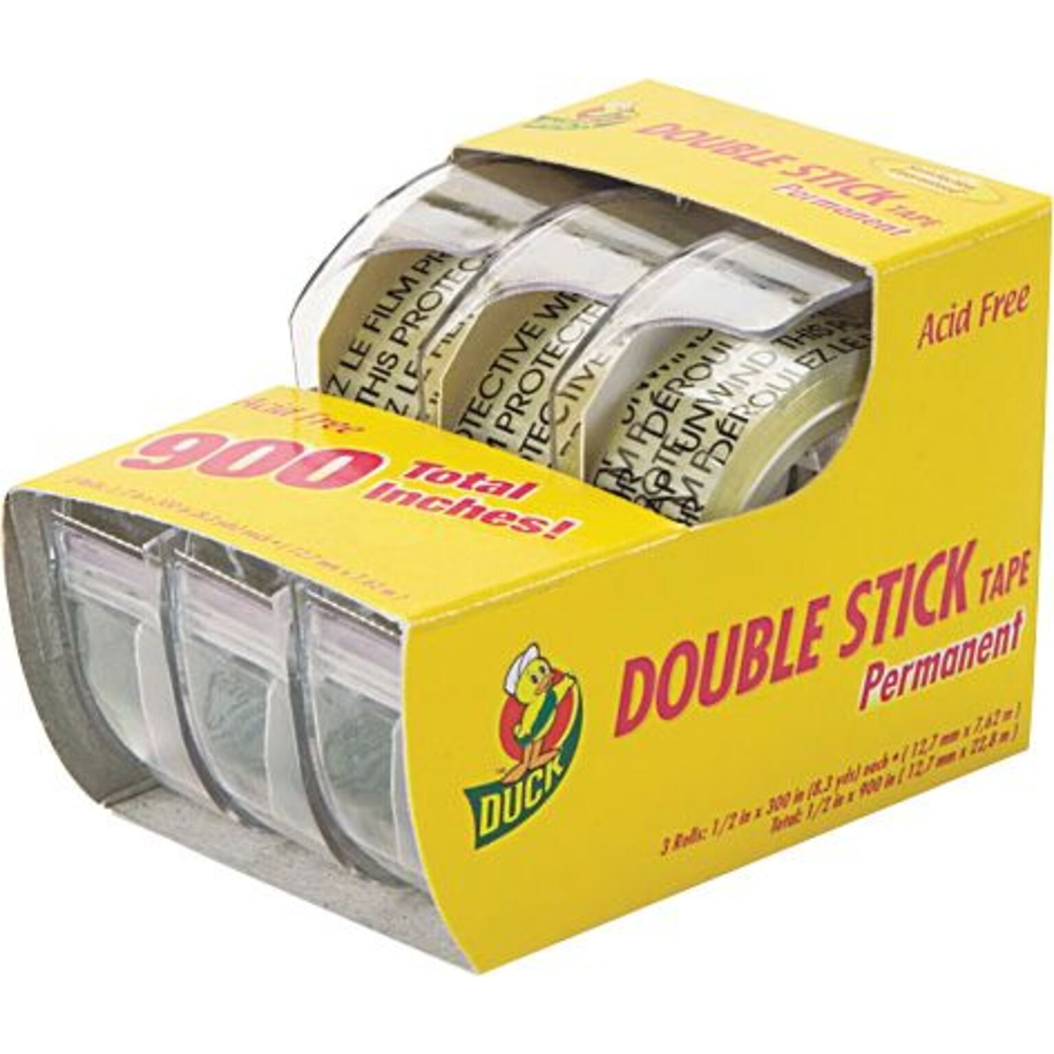 Duck 1/2 x 8 1/3 yds. Permanent Double Stick Tape, Clear, 3/Pack