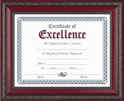 World Class Document Frame w/Certificate, Rosewood, 8-1/2x11