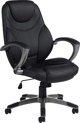 Global High-Back Bonded Leather Executive Chair, Fixed Arms, Black