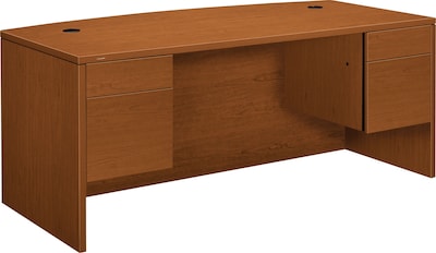 HON 10500 Series Bow Front Double Pedestal Desk, Bourbon Cherry, 29 1/2H x 72W x 36D