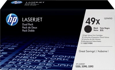 HP 49X (Q5949XD) Black High Yield Original LaserJet Toner Cartridges, Multi-pack (2 cart per pack)