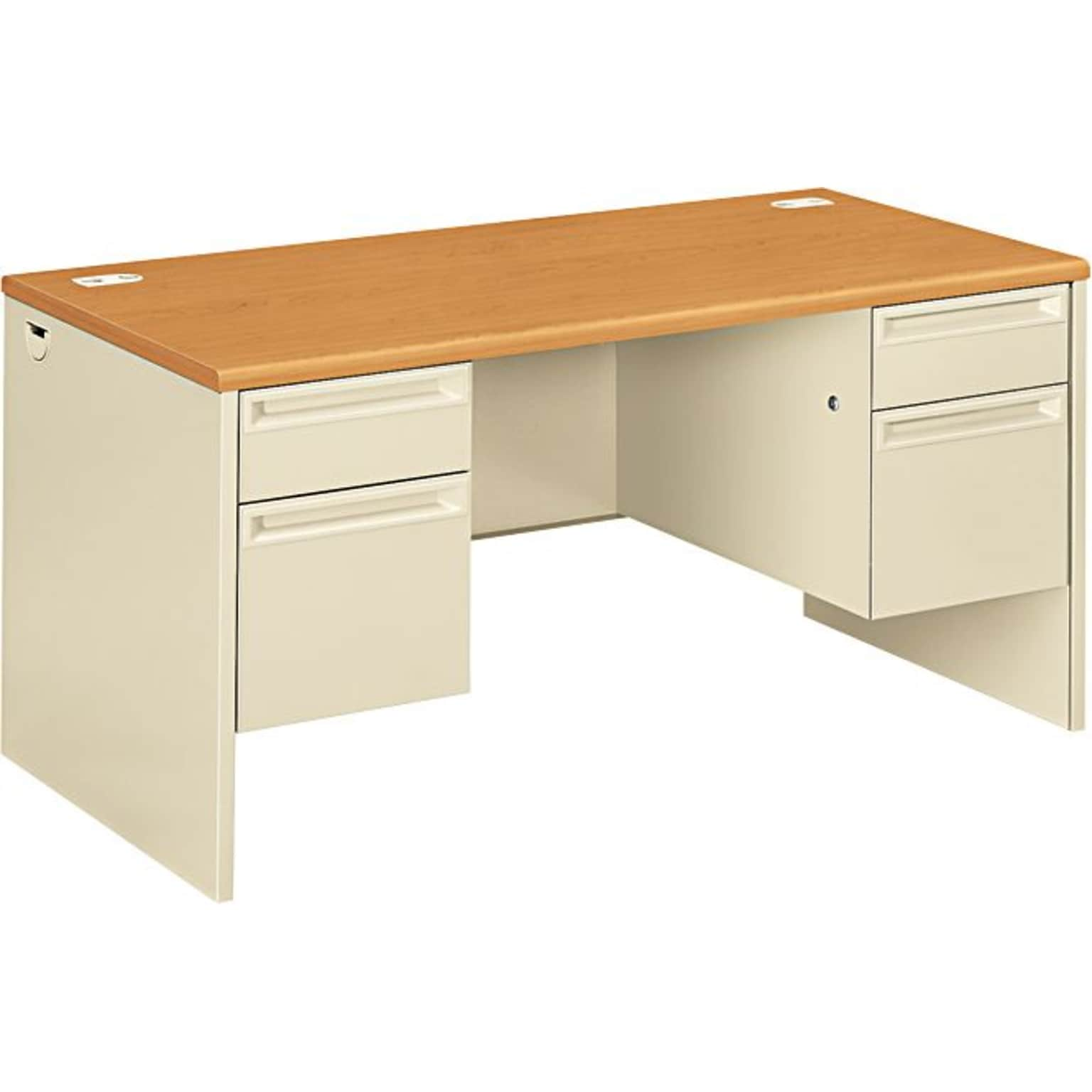 HON® 38000 Series Double Pedestal Desk, Harvest/Putty, 29 1/2H x 60W x 30D