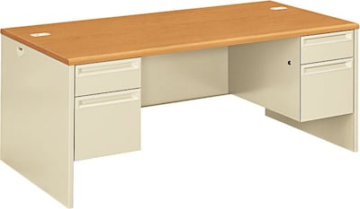 HON Oak/Putty 72x36 Double Pedestal Desk