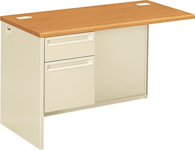 HON 38000 Series Single-Pedestal Steel Desk w/Flush Left Return Box/File w/Lock, 29-1/2H x 48W x 24D | Quill