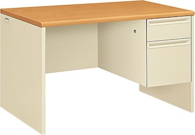 HON 38000 Oak/Putty Single Pedestal Desk