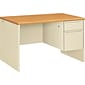 HON® 38000 Series Single Pedestal Desk, Harvest Oak/Putty