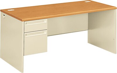 HON® 38000 Series "L" Workstation Left Pedestal Desk, Harvest Oak/Putty, Order Right Return