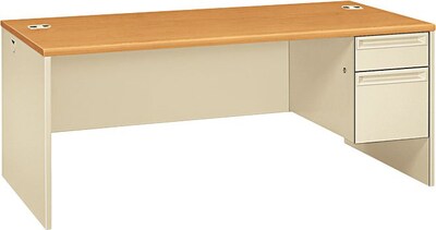 HON® 38000 Series Right-Pedestal Desk, Harvest/Putty, 29 1/2H x 72W x 36D