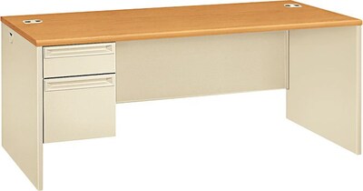 HON® 38000 Series Left-Pedestal Desk, Harvest/Putty, 29 1/2H x 72W x 36D