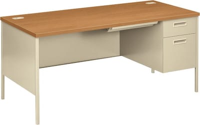 HON® Metro Classic Series L-Shaped Station, Single Right Pedestal Desk, Harvest/Putty, 29 1/2H x