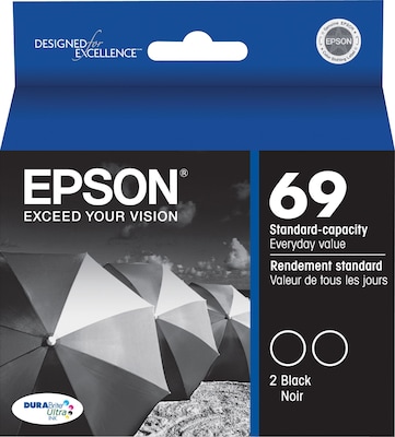 Epson T69 Black Standard Yield Ink Cartridge, 2/Pack