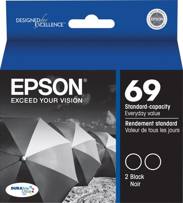 Epson T69 Black Standard Yield Ink Cartridge, 2/Pack