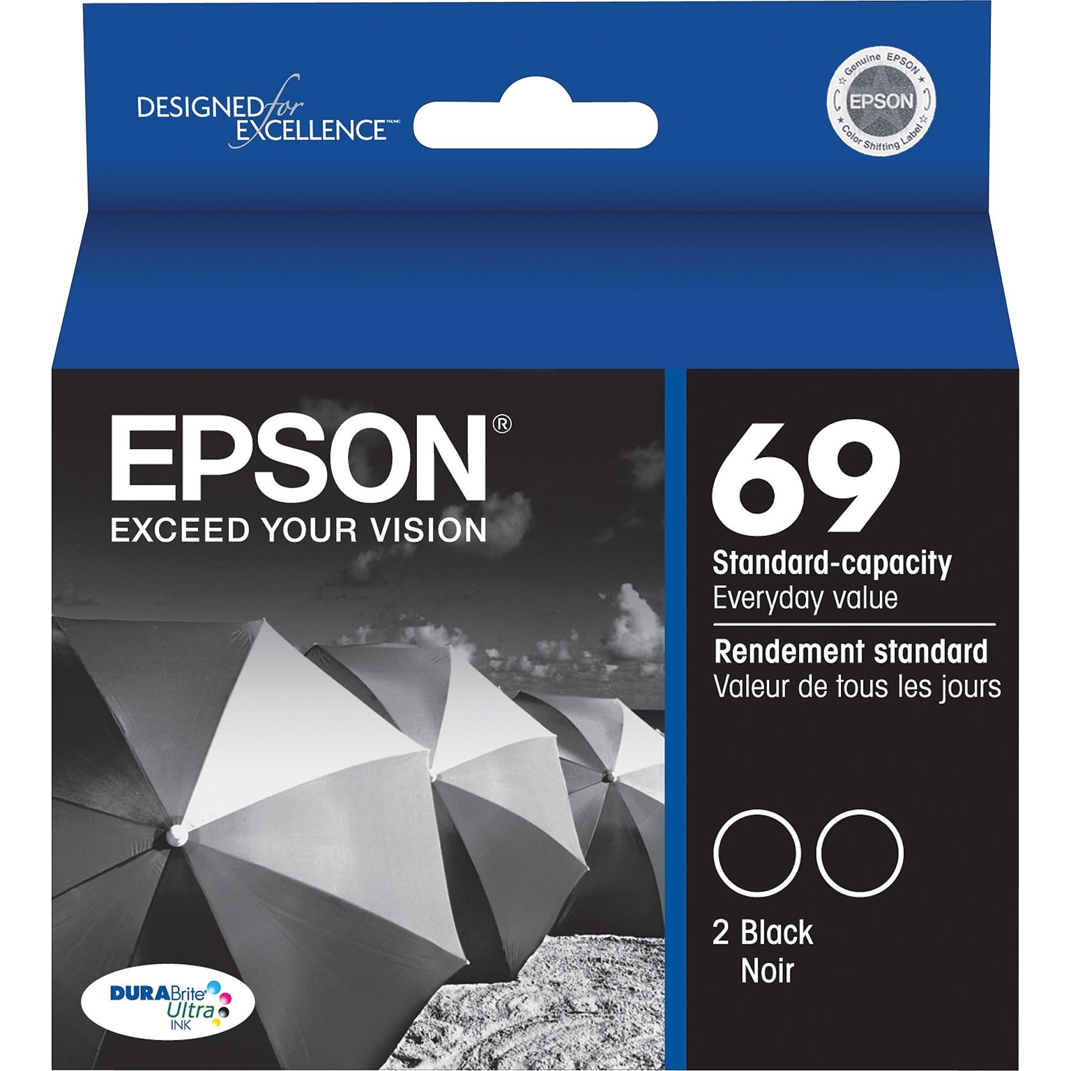 Epson T69 Black Standard Yield Ink Cartridge, 2/Pack