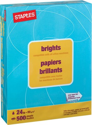 Staples Brights Multipurpose Paper, 24 lbs., 8.5 x 11, Blue, 500/Ream (20101)