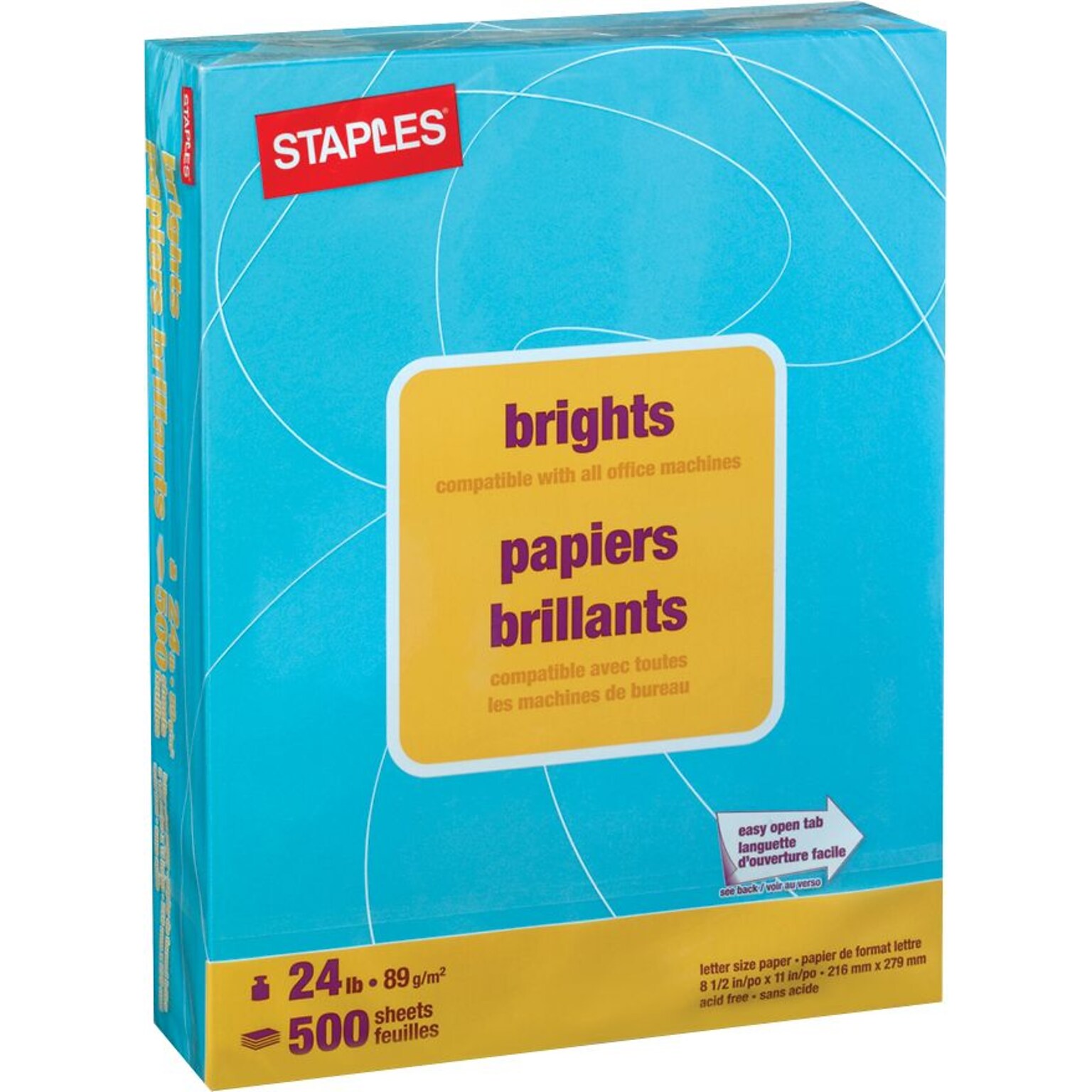 Staples Brights Multipurpose Paper, 24 lbs., 8.5 x 11, Blue, 500/Ream (20101)