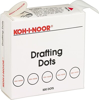 Koh-I-Noor Adhesive Drafting Dots w/Dispenser, 7/8in dia, White, 500/Roll