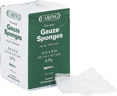 Medline Caring®, 4 x 4, Non-Sterile 8 Ply Woven Gauze Sponges,  200/PK (MIIPRM21408C)