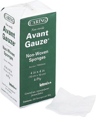 Medline Caring®, 4" x 4", Non-Sterile 4-Ply Non-Woven Gauze Sponges,  200/Pk (MIIPRM25444)