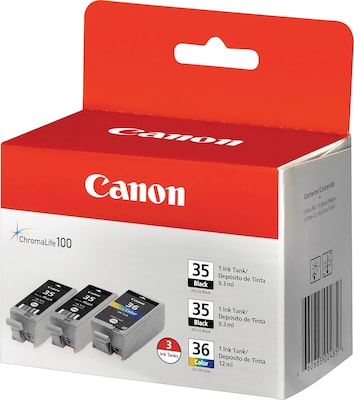 Canon 35/36 Black and Color Standard yield Ink Cartridge, 3/Pack   (1509B007)