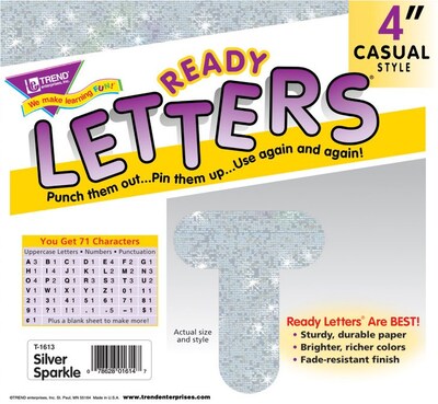 Trend Sparkle Uppercase Ready Letters®, 4, Silver, 1/Set (T1613)