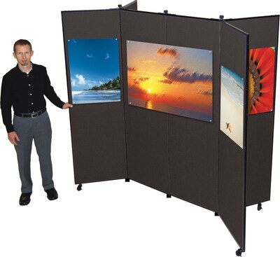 Screenflex Portable Display Tower, 6 Panels, Charcoal Black, 69H x 72W x 36D