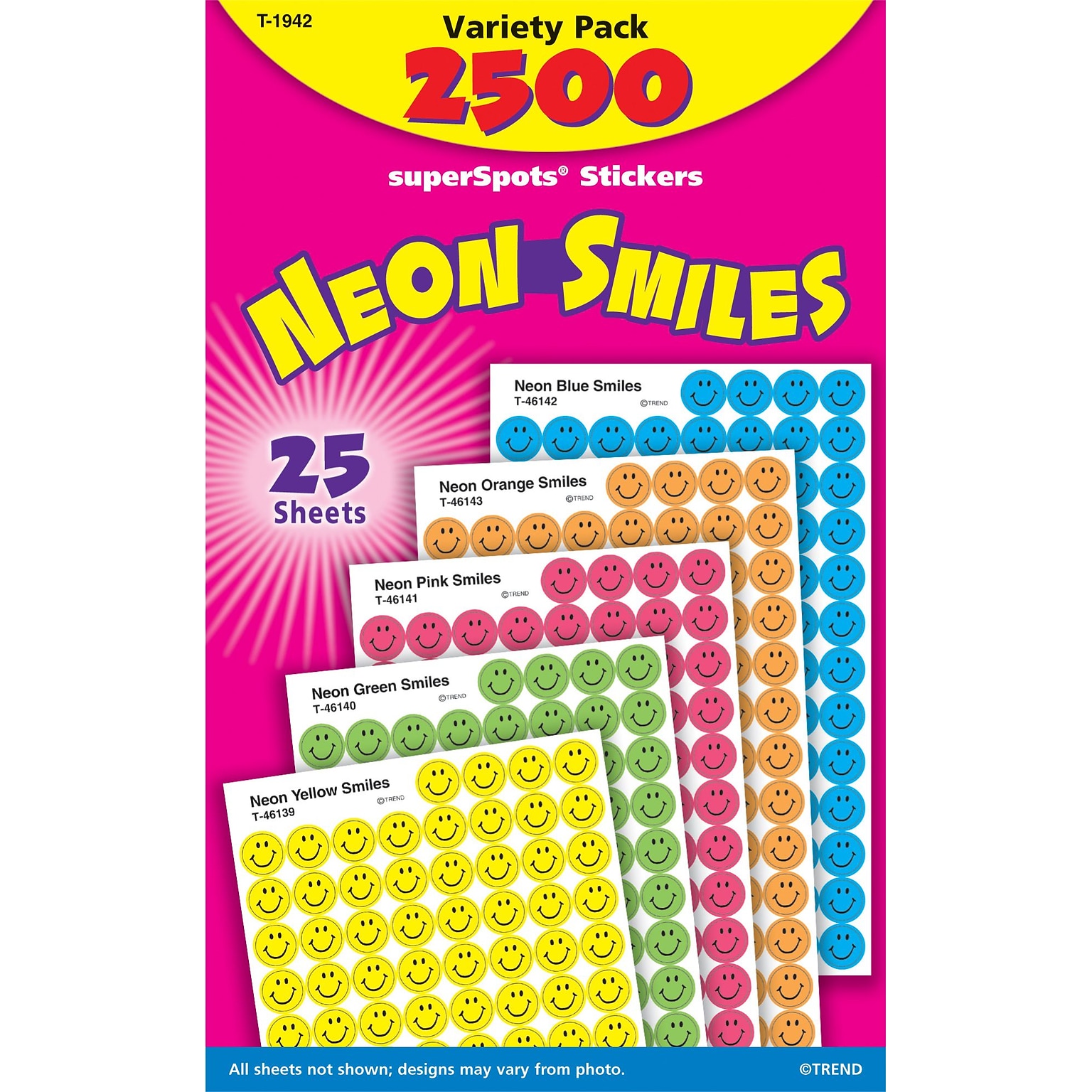 superSpots® Sticker Variety Pack, Neon Smiles, 2,500 per Pack