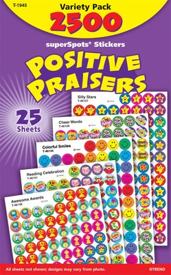 superSpots® Sticker Variety Pack, Positive Praisers, 2,500/Pk