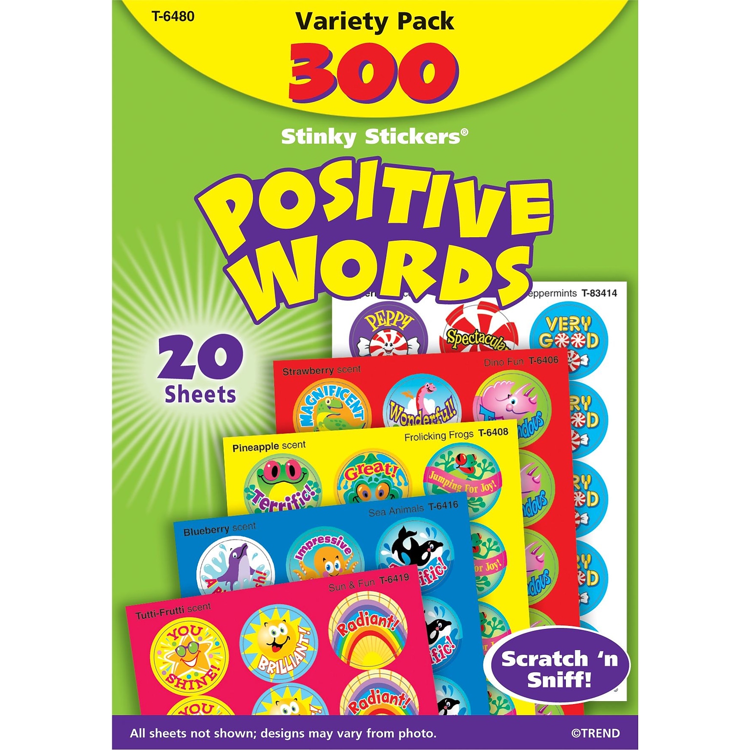 Trend Enterprises Stinky Stickers Scratch-and-Sniff Variety Pack, Positive Words, 300/Pack (T6480MP)