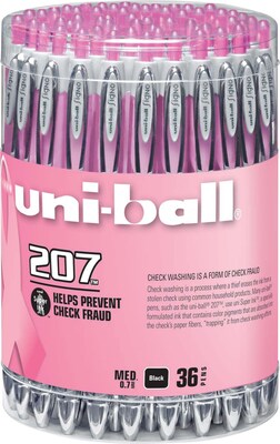 uni-ball® 207 Pink Ribbon Retractable Gel Pens, Medium Point, Black, 36/pk (1747985)