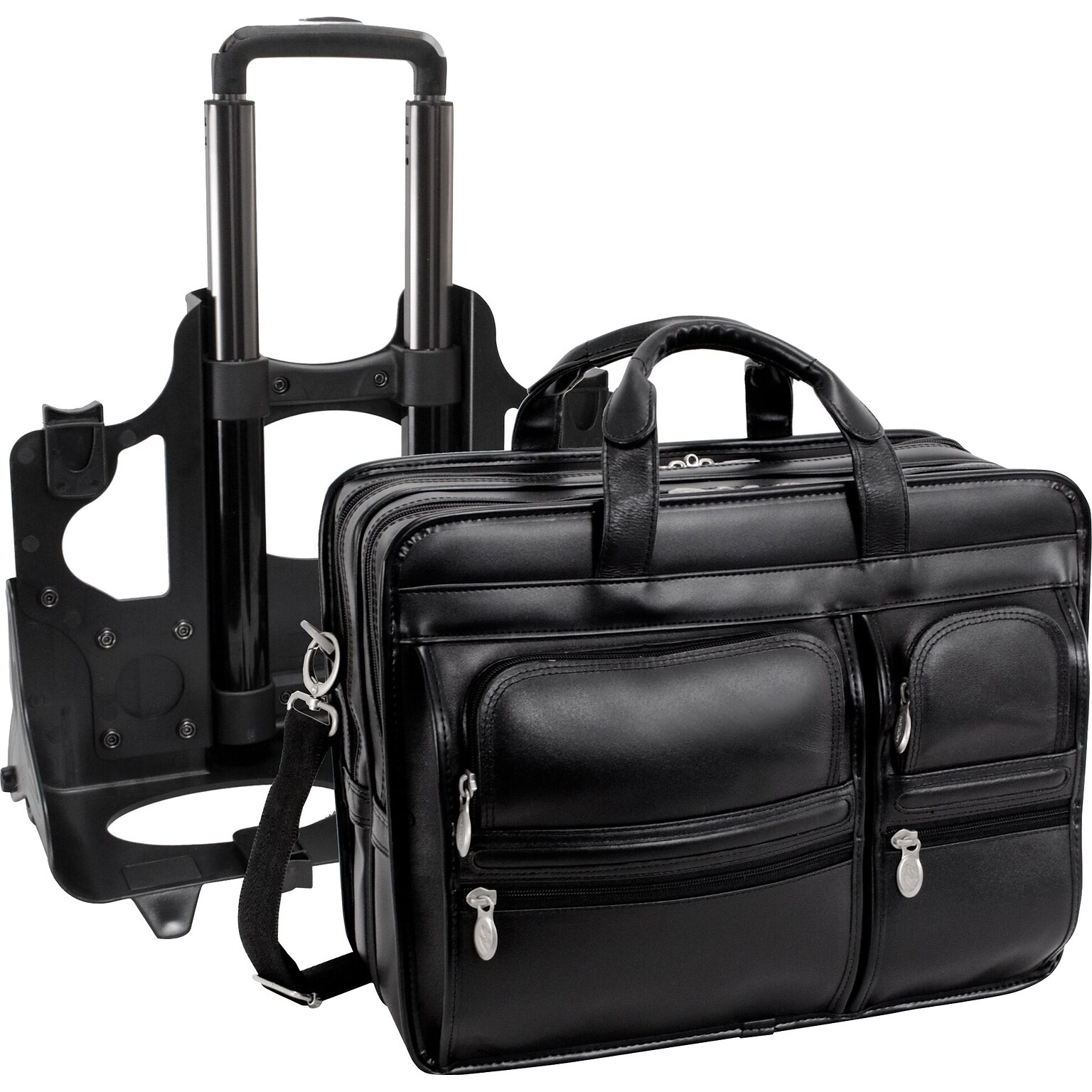 McKlein P Series Laptop Rolling Briefcase, Black Leather (88445)