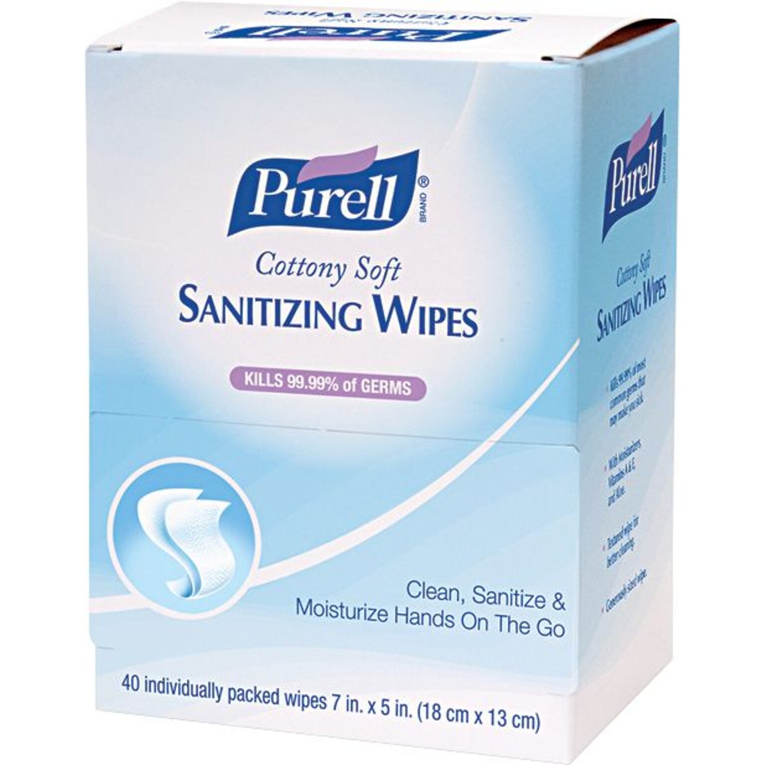 Purell Cottony Soft 62% Alcohol Hand Sanitizing Wipe, Herbal Scent, 480 Wipes/Carton (9025-12)