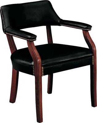 HON® Traditional Wood Seating 6550 Glove-Soft Vinyl Guest Arm Chair, Black