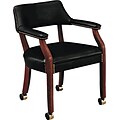 HON® Traditional Wood Seating 6550 Glove-Soft Vinyl Guest Arm Chair With Casters, Black