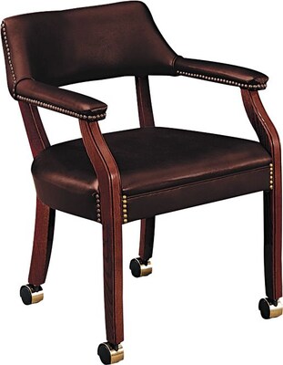 HON® Traditional Wood Seating 6550 Glove-Soft Vinyl Guest Arm Chair With Casters, Oxblood