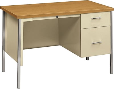 HON® 34000 Series Small Office Desk, 1 Box/1 File Drawer, 45-1/4W, Harvest Laminate, Putty Finish N