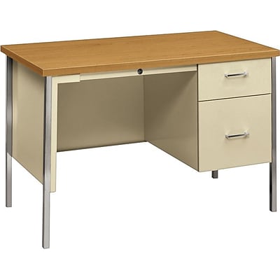 HON® 34000 Series Small Office Desk, 1 Box/1 File Drawer, 45-1/4W, Harvest Laminate, Putty Finish NEXT2018 NEXT2Day