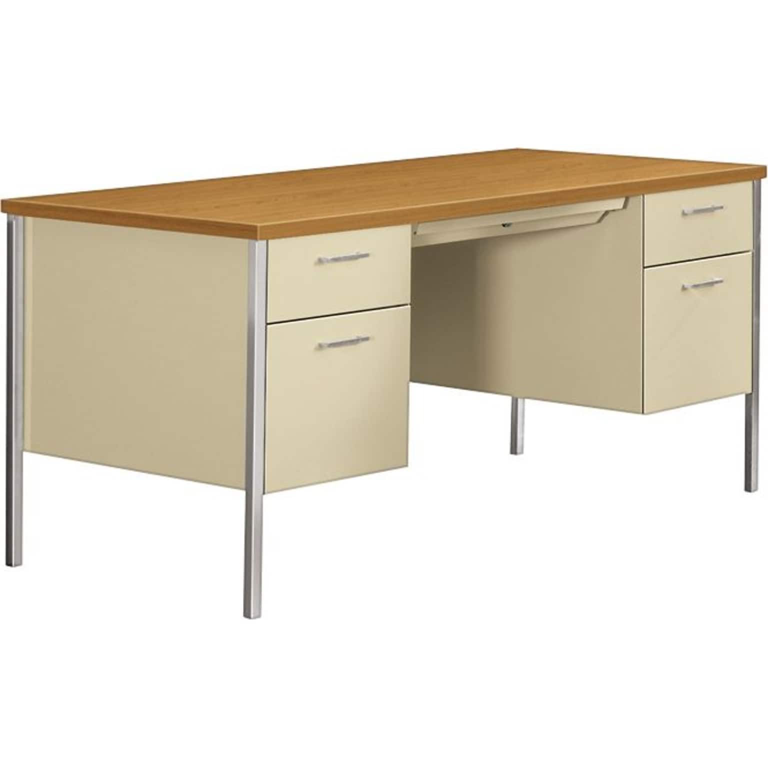 HON® 34000 Series Double Pedestal Desk, 2 Box/2 File Drawers, 60W, Harvest Laminate, Putty Finish NEXT2018 NEXT2Day