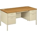 HON® Metro Classic Double Pedestal Desk, 2 Box/2 File Drawers, 60W, Harvest Laminate, Putty Finish