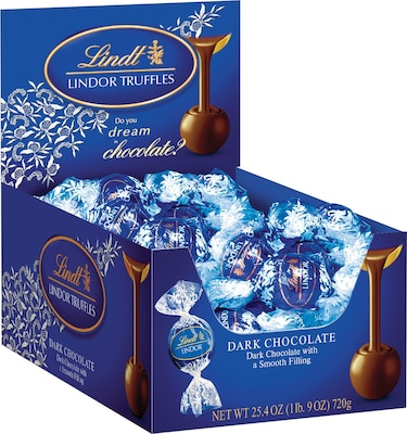 Lindt LINDOR Chocolate Truffles, Dark Chocolate, 60 Truffles/Box