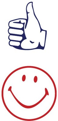 Cosco® Accu-stamp® Dual Message Round Stamp, Thumbs Up/Smiley, 5/8 impression, Red and Blue Ink (03