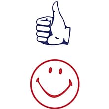 Cosco® Accu-stamp® Dual Message Round Stamp, Thumbs Up/Smiley, 5/8 impression, Red and Blue Ink (03