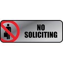Cosco® Brushed Metal Policy Signs, No Soliciting, 3x 9 (098208)