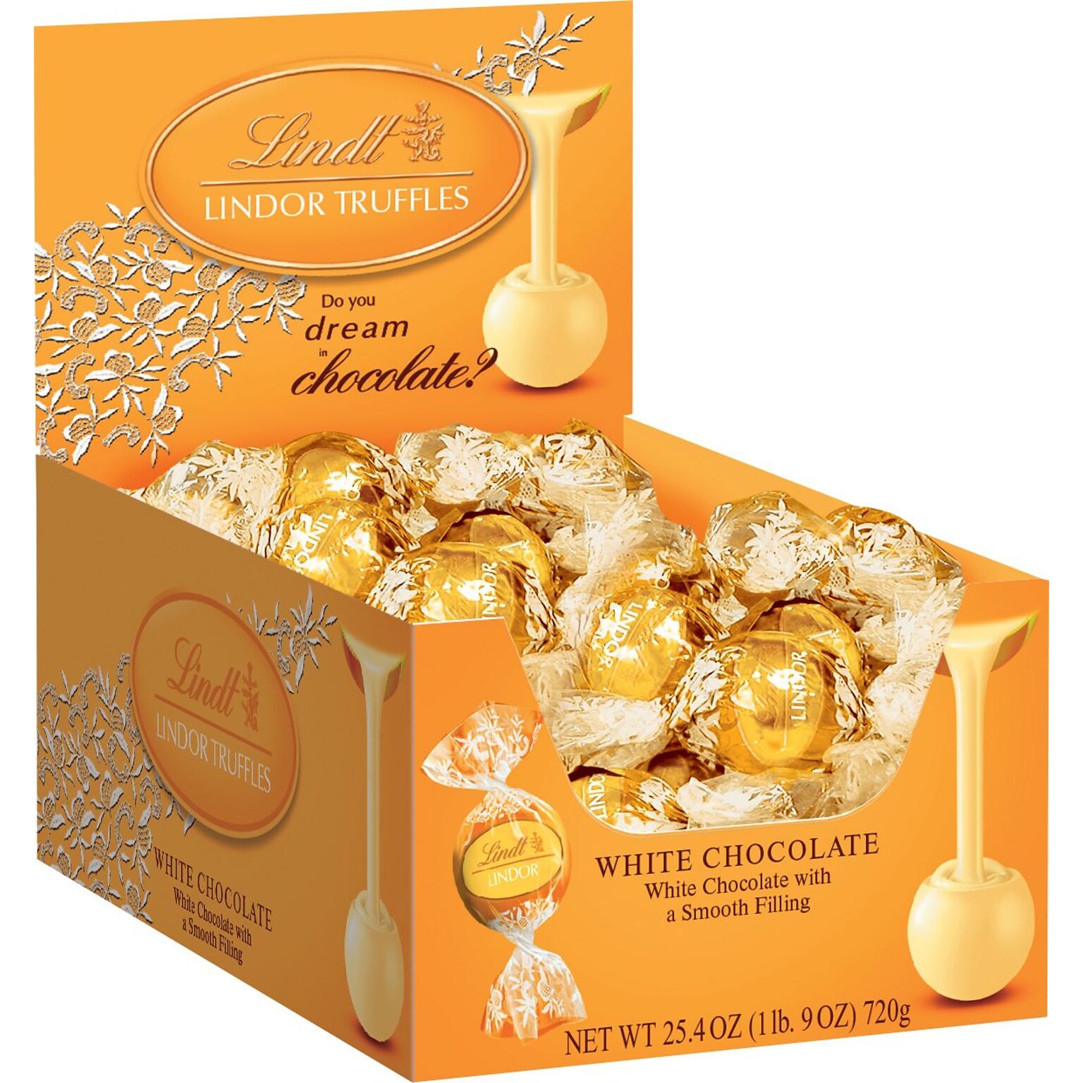 Lindt LINDOR Chocolate Truffles, White Chocolate, 60 Truffles/Box